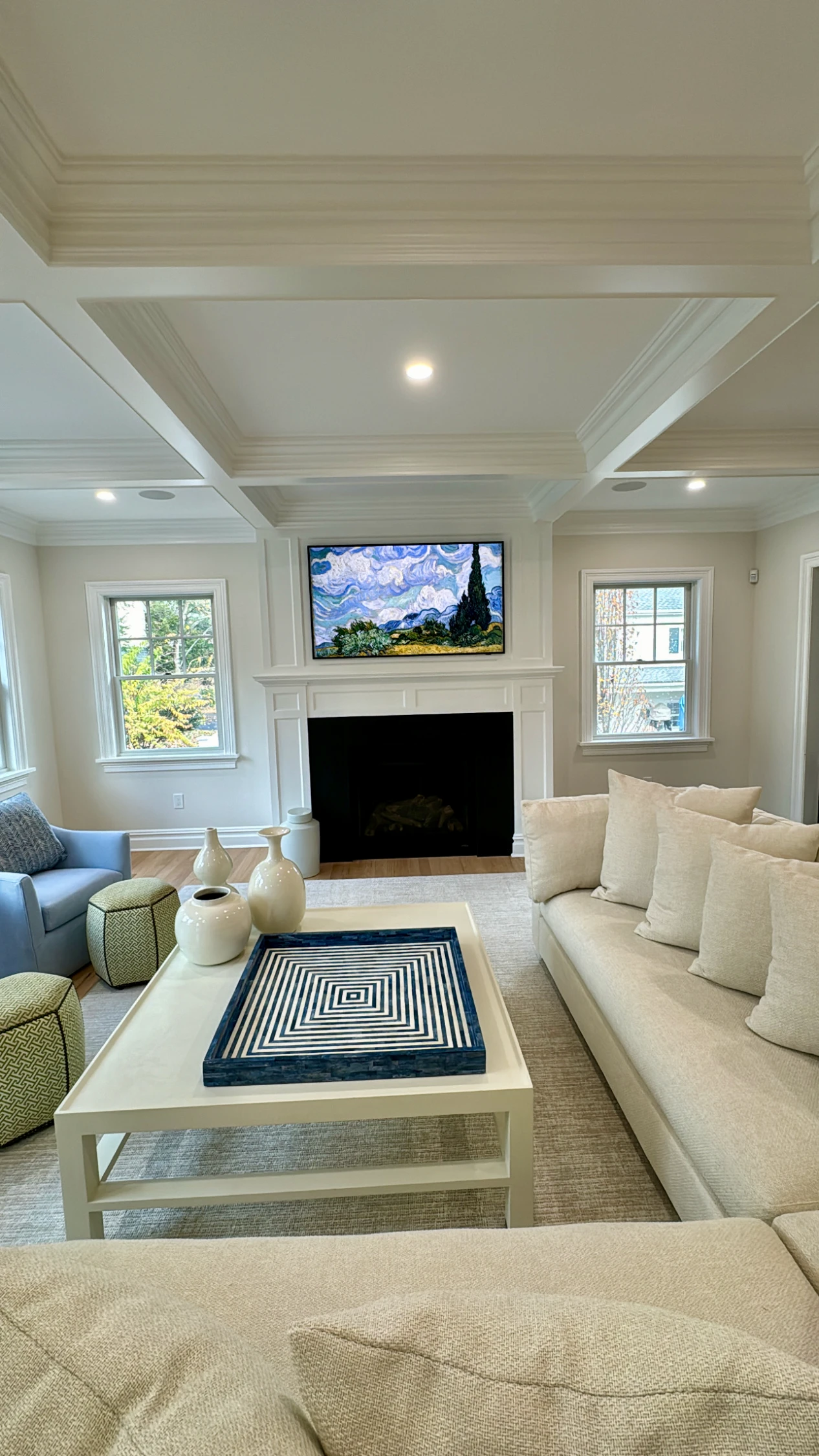 Frame TV in a warm modern living space